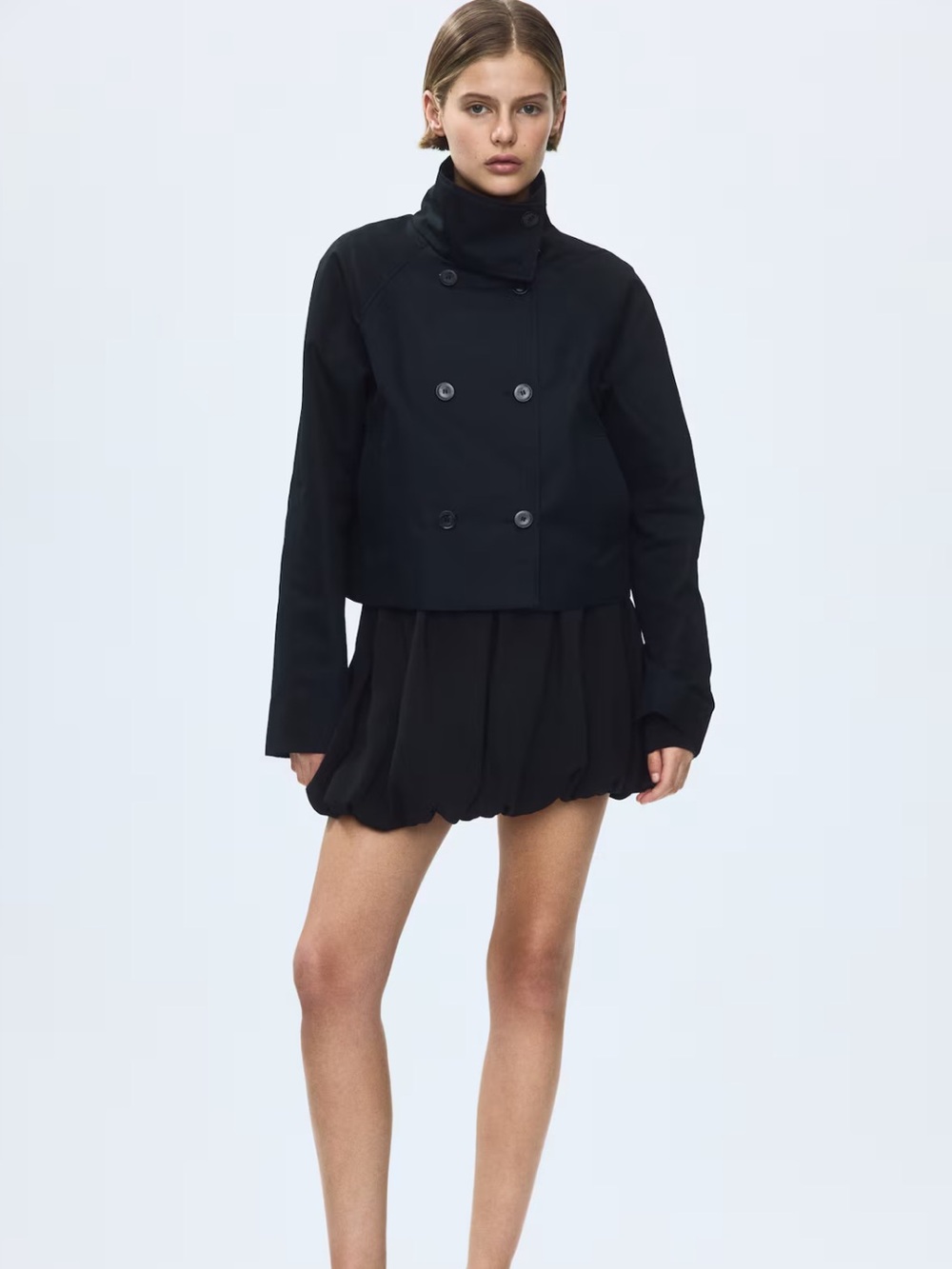 H&M Black Double-Breasted Pea Coat
